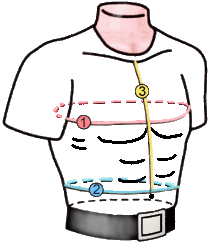Shows measurements required on the front of the male body.